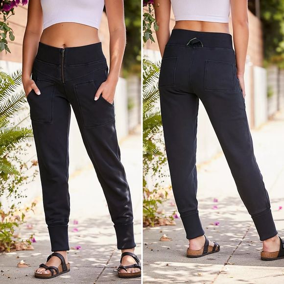 FREE PEOPLE On The Road Pants Black Size Medium - Picture 2 of 11